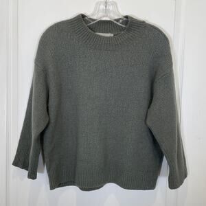 Vince Mock Neck Wool Sweater Boxy Green Minimalist Chunky Textured XS